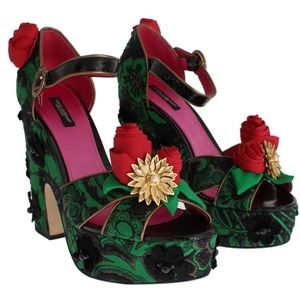 💯 Authentic Green Brocade Snakeskin Roses Crystal Shoes